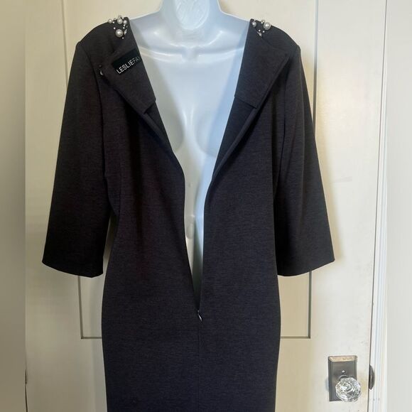 Leslie Fay Pearl Embellished Gray Winter Sheath Dress Size 16 - Picture 10 of 10